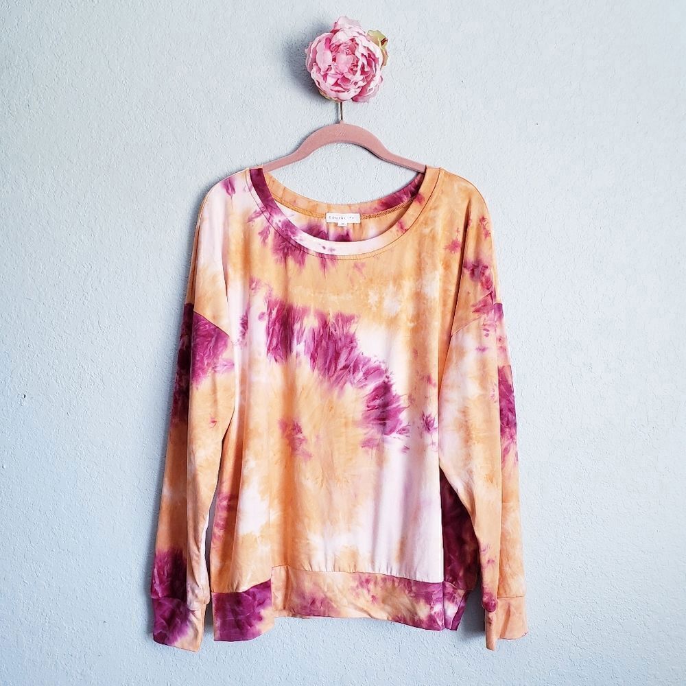 Socialite Orange and Berry Tie Dye Long Sleeve Top